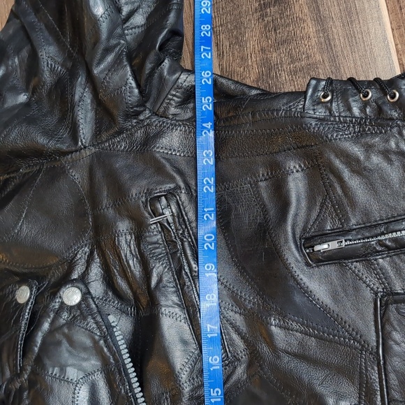 Diamond Plate Buffalo Leather Patchwork Motorcycle Jacket Size XL Insane Detail - Picture 16 of 17